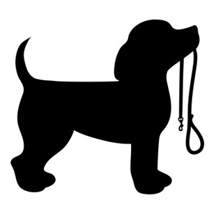 Puppy Dog in Silhouette, Head Up Dog with Leash Clip Art