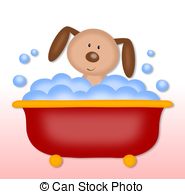 ... puppy makes bath time - colorful graphic illustration for... ...