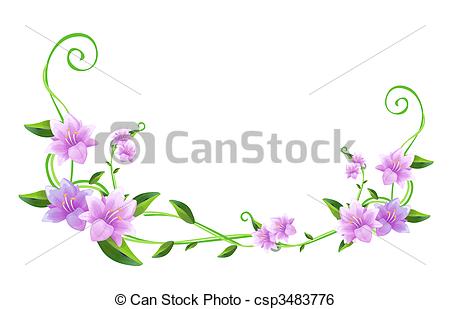 purple flower and green vines - Flower Vine Clipart