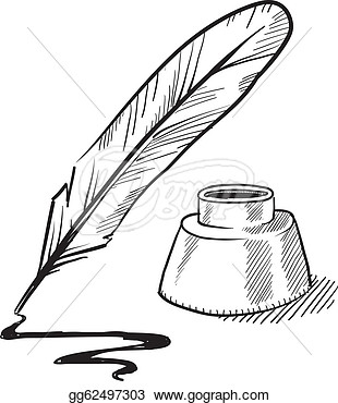 Quill Pen And Inkwell Sketch