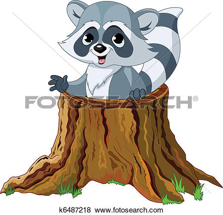 Raccoon in tree stump - Raccoon Clipart