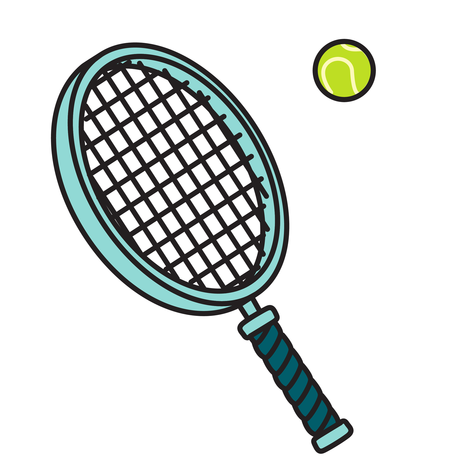 Racket With A Green Tennis Ba - Clipart Tennis Racket