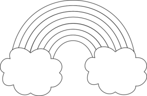 Rainbow With Clouds Outline C - Black And White Rainbow Clipart