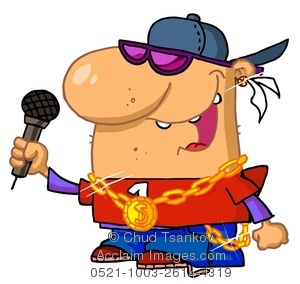 Clipart Image of A Rap Artist Wearing a Backwards Hat Holding a Microphone