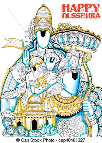 Lord Ram, Sita, Laxmana, Hanuman and Ravana in Dussehra Navratri festival  of India