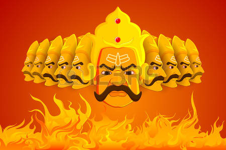 vector illustration of Ravana burning in fire on Dussehra