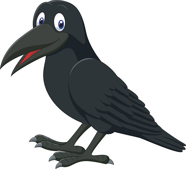 Cartoon raven isolated on white background vector art illustration