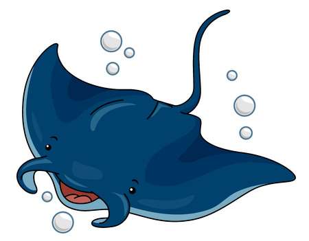Cutesy Illustration of a Manta Ray Swimming in the Ocean Stock Photo