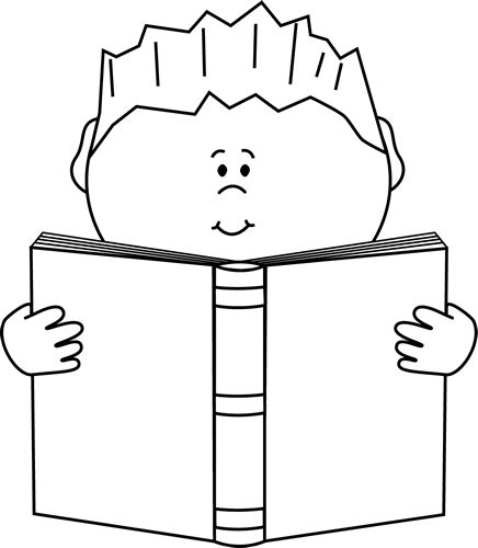 Reading a Book Clip Art Image - black and white .