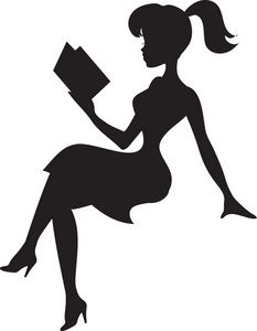Reading Clipart Image - Silhouette of a Pretty Young Lady Reading .