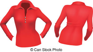 ... Red blouse with long sleeves in front and back view.