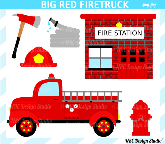 Red Firetruck Clip Art Digital Firetruck Fire Station Hydrant
