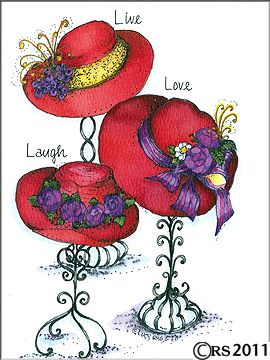 Red Hat Ladies Clip Art | 4072 live love laugh birthday card w hats live love laugh birthday .
