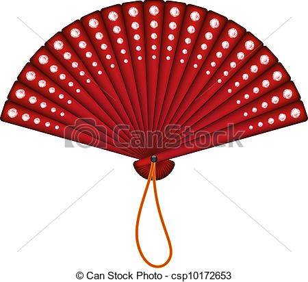 Red oriental fan with red .