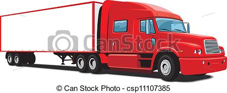 ... Red semi truck - Vector isolated red semi truck on white.