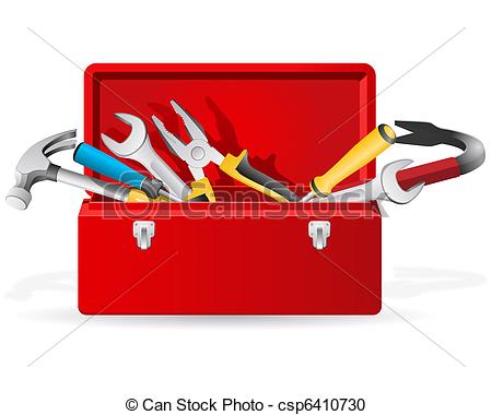 ... Red toolbox with tools - Opened red toolbox with set of.