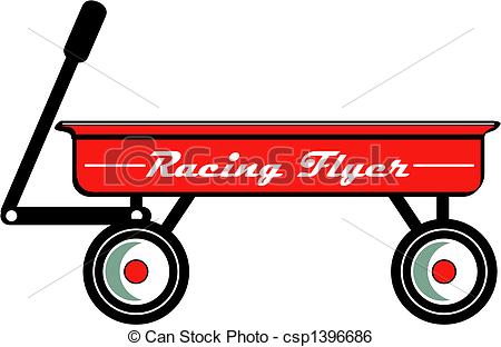 Red Wagon Retro Vintage Clip Art - Red wagon toy or childs.