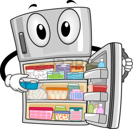 Mascot Illustration of a Fully-Stocked Refrigerator Showing Its Contents
