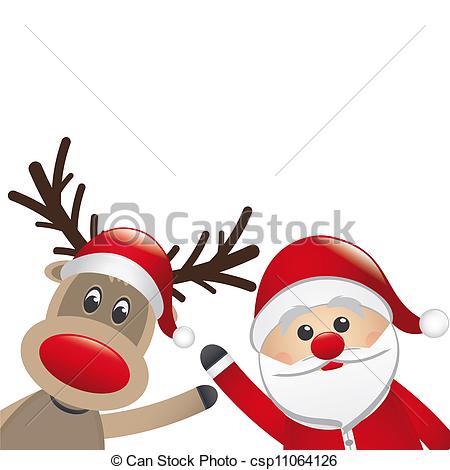 ... reindeer and santa claus wave white background