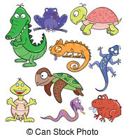 ... Reptiles and amphibians doodle icon set - Hand-drawn cute.