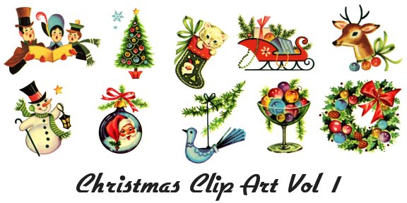 Retro Clip Art of Vintage . - Vintage Christmas Clipart