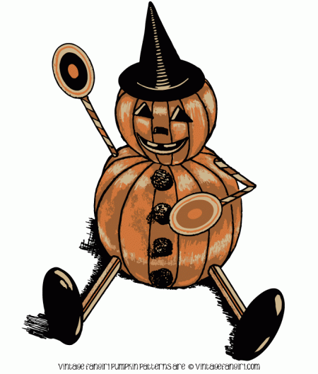 Retro Orange and Black Pumpkin Man Halloween Clip Art
