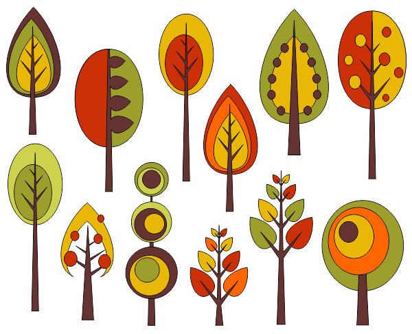 Retro Trees Clip Art Autumn T - Fall Tree Clip Art
