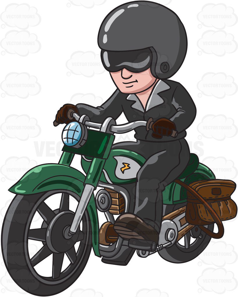 A motorcycle rider wearing a cool helmet
