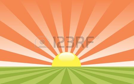 rising sun: vector abstract rural landscape with rising sun