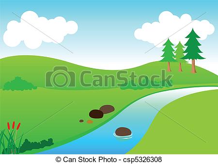 River View - Stock vector of river scenery