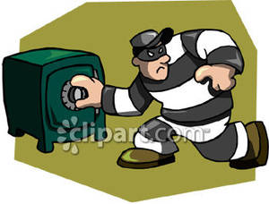 Robber Opening A Safe - Royalty Free Clipart Picture