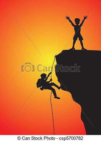 ... rock climbing - two climbers climbing the cliff