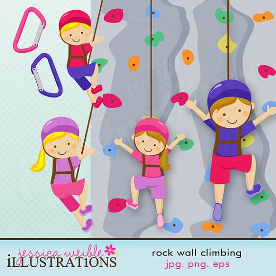 Rock Wall Climbing Cute Digital Clipart for Card Design, Scrapbooking, and Web Design -