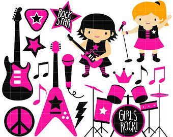 RockStar Girl Band Digital Clip Art for Scrapbooking Card Making Cupcake Toppers Paper Crafts