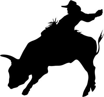 Rodeo bull rider silhouette .