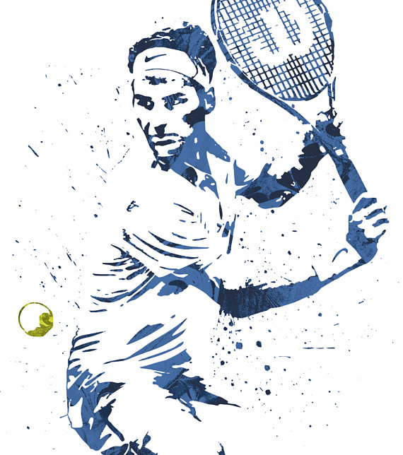 Roger Federer Tennis Poster, Art Print, Kids Decor, Watercolor Contemporary  Abstract Drawing Print, Man Cave