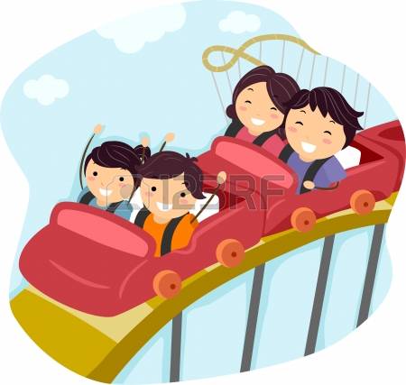 rollercoaster: Illustration of a Family Riding a Roller Coaster Together Stock Photo