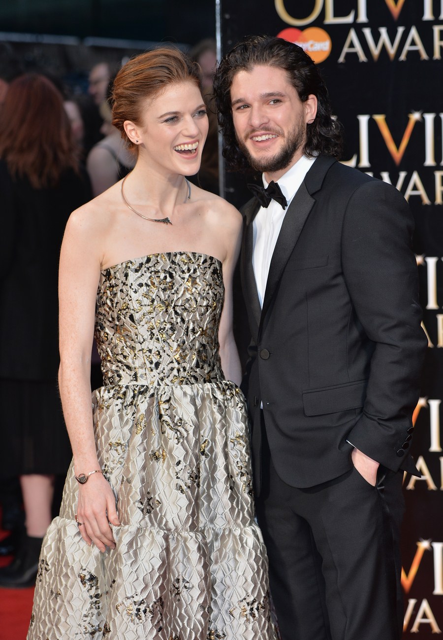 LONDON, ENGLAND - APRIL 03: Rose Leslie and Kit Harington attend The  Olivier Awards