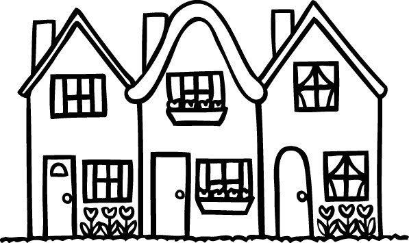 Row House Black And White Clipart. Image Of Houses In A Row