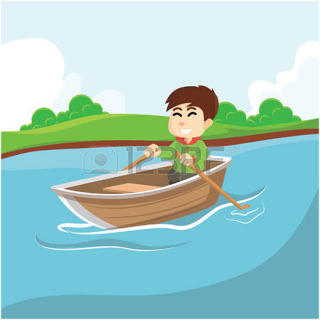 rowboat: Boy rowing boat Illustration