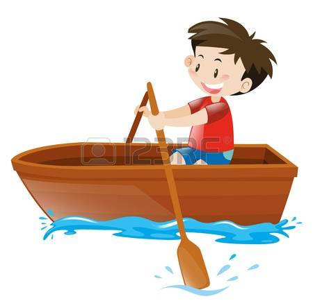 rowboat: Little boy in red shirt on rowboat illustration