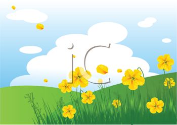 Royalty Free Clip Art Image Field Of Yellow Flowers And Rolling Hills