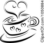 Royalty Free RF Clip Art Illustration Of A Black And White Sketched Heart Over A Coffee