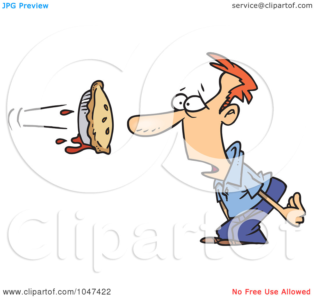 Royalty-Free (RF) Clip Art Illustration of a Cartoon Pie Flying At A Manu0026#39;s Face by Ron Leishman