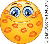 Royalty Free RF Clip Art Illustration Of A Grinning Emoticon Covered In Lipstick Kisses