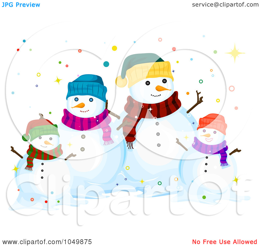 Royalty-Free (RF) Clip Art Illustration of a Snowman Family Surrounded By Colorful Dots by BNP Design Studio