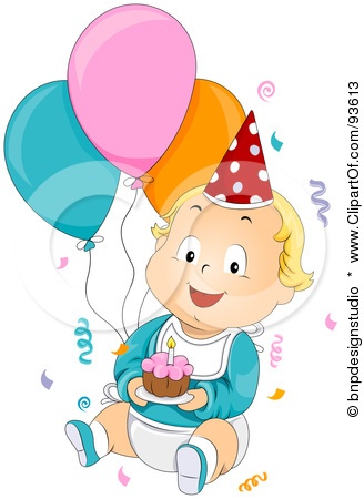 Royalty-Free (RF) Clipart Illustration of a Baby Birthday Boy With Confetti,