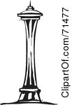 Royalty Free RF Clipart Illustration Of A Black And White Carving Design Of The Space Needle