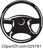 Royalty Free RF Clipart Illustration Of A Black And White Steering Wheel
