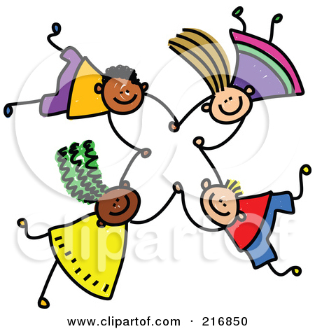 Royalty-Free Rf Clipart Illustration Of A Childs Sketch Of Four Kids Holding Hands While Falling - 5 by Prawny